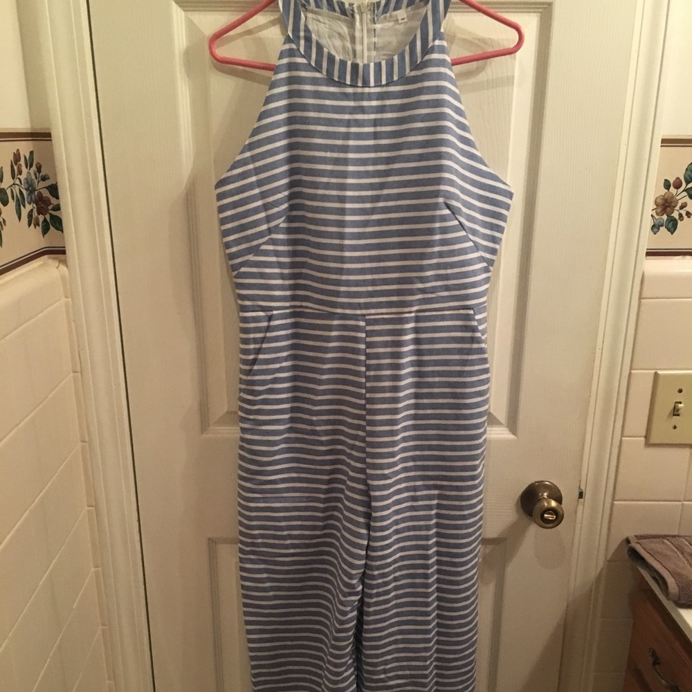 Blue and White Striped Linen Jumpsuit, size M